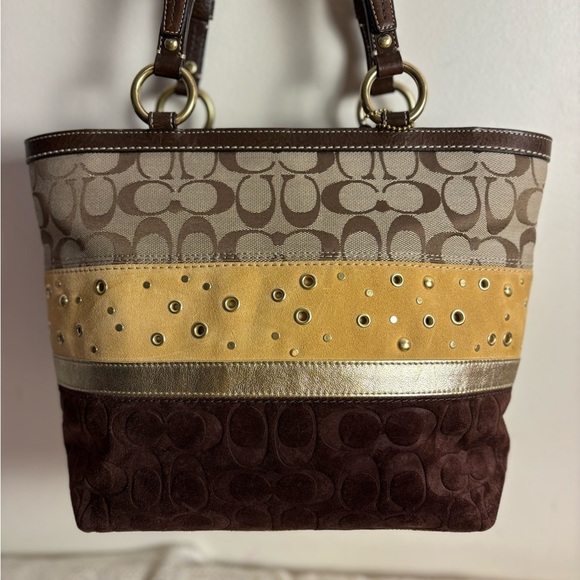 Coach Y2K Patchwork Tote Bag w/ Signature Canvas, Velvet, Suede & Leather Trim - Picture 1 of 13